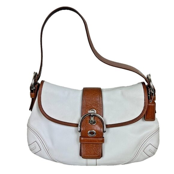 Coach Soho White & Brown Leather Handbag Satchel Purse - Picture 1 of 15